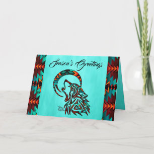 Tribal Wolf Holiday Card Feestdagen Kaart