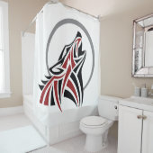 Tribal Wolf Howling Red Black Gray Moon Douchegordijn (In situ)
