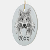 Tribal Wolf Keepomwille Jaar Keramisch Ornament (Links)