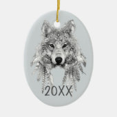 Tribal Wolf Keepomwille Jaar Keramisch Ornament (Voorkant)