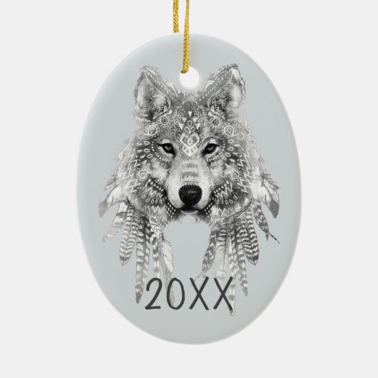 Tribal Wolf Keepomwille Jaar Keramisch Ornament (Achterkant)