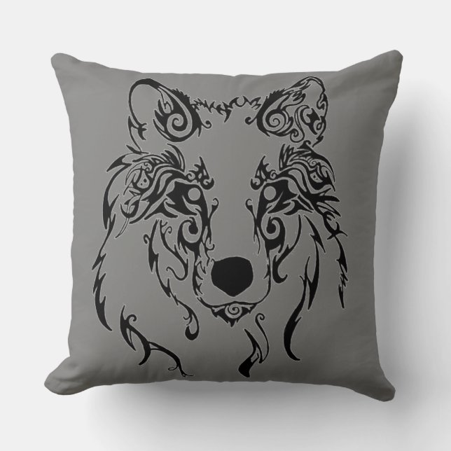 Tribal Wolf Kussen (Voorkant)