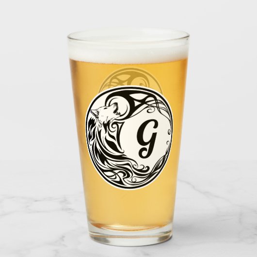 Tribal Wolf Monogram Glas (Voorkant gevuld)