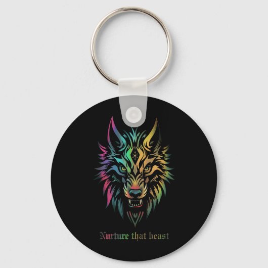 Tribal Wolf Patch - "Verzorg dat beest" Sleutelhanger (Voorkant)