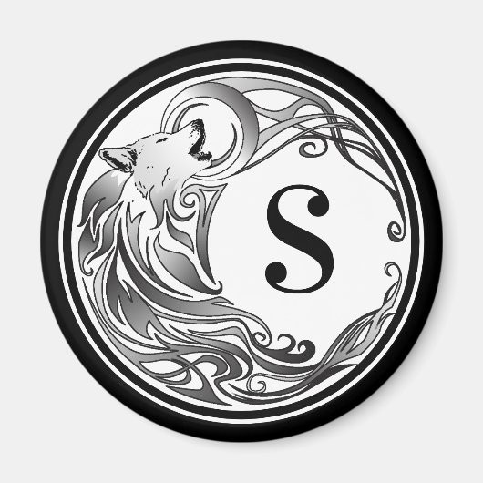 Tribal Wolf - Shaded Monogram Magneet (Voorkant)
