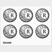 Tribal Wolf - Shaded Monogram Ronde Sticker (Vel)