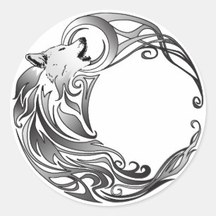Tribal Wolf - Shaded Ronde Sticker