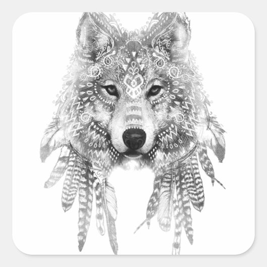 Tribal Wolf Spirit Vierkante Sticker (Voorkant)