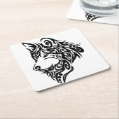 Tribal Wolf Vierkante Kartonnen Onderzetter (Schuin)