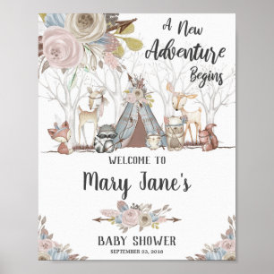 Tribal Woodland Animals Baby Girl Shower Welkom Poster
