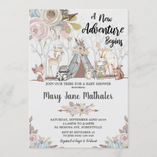 Tribal Woodland Animals Baby shower Baby Meisje Kaart