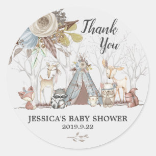 Tribal Woodland Animals Baby shower Boy Favor Gift Ronde Sticker