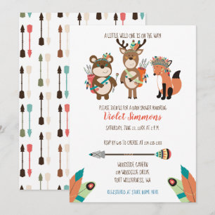 Tribal Woodland Animals Boho Baby shower Invite Kaart