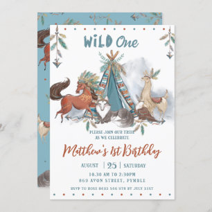 Tribal Woodland Animals Boy Wild One Birthday Kaart