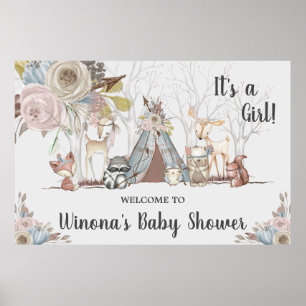 Tribal Woodland Birthday Baby shower Backdrop Poster