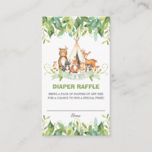 Tribal Woodland Dieren Groen Jongen Luier Raffle Informatiekaartje