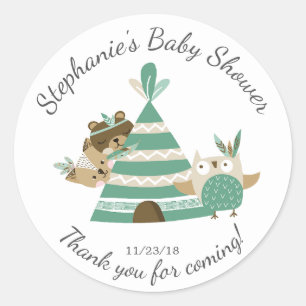 Tribal Woodland Neutral Baby shower Favor Sticker