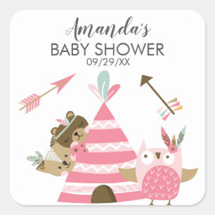 Tribal Woodland Wild Een Baby shower Favor Sticker