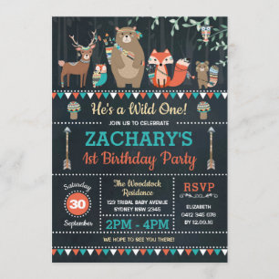 Tribal Woodland Wild One 1st Birthday Party Animal Kaart