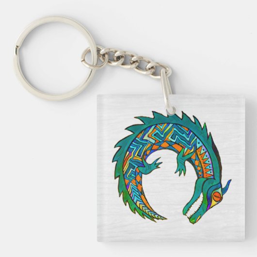 Tribale alligator Art Button Sleutelhanger (voorkant)