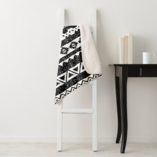 Tribale Azteek Zwarte Glitters Witte Geometrische  Sherpa Deken