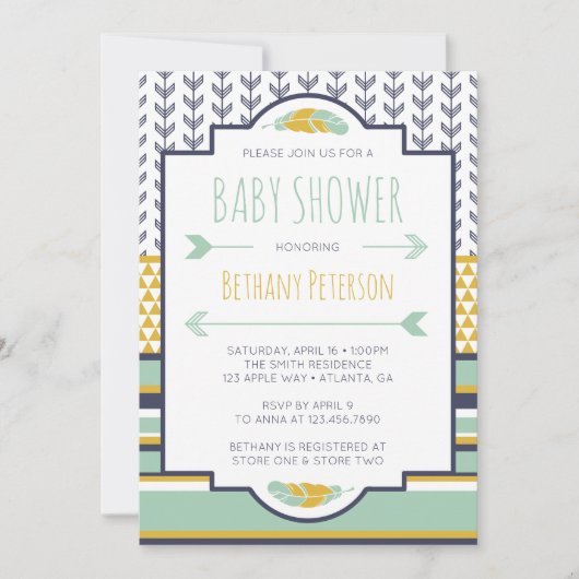 Tribale baby shower uitnodiging, Azteek, Pijlen, B Kaart (Voorkant)