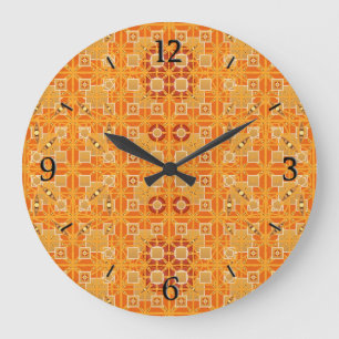 Tribale batik - amberkleurige en bruine tinten grote klok