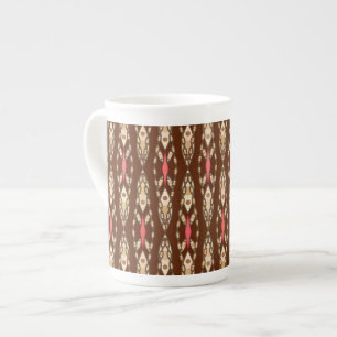 Tribale batik - Bruin, Tan en Koraal Porselein Kop