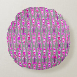 Tribale batik - Fuchsia Pink, Violet en Grey Rond Kussen