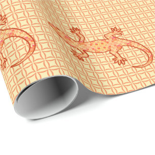 Tribale batik Gecko - koraal en licht sinaasappel Cadeaupapier