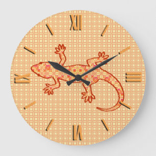Tribale batik Gecko - koraal en licht sinaasappel Grote Klok
