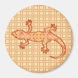 Tribale batik Gecko - koraal en licht sinaasappel Magneet