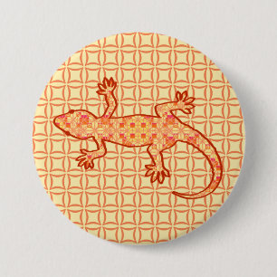 Tribale batik Gecko - koraal en licht sinaasappel Ronde Button 7,6 Cm