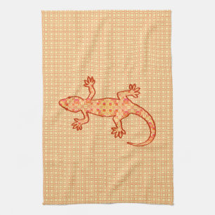 Tribale batik Gecko - koraal en licht sinaasappel Theedoek