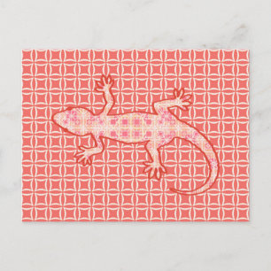 Tribale batik Gecko - koraalroze en crème Briefkaart