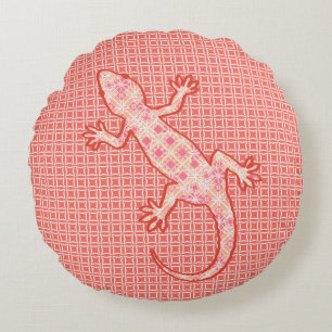 Tribale batik Gecko - koraalroze en crème Rond Kussen