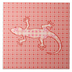 Tribale batik Gecko - koraalroze en room Tegeltje