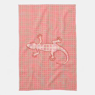 Tribale batik Gecko - koraalroze en room Theedoek