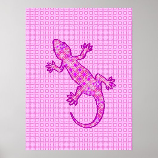 Tribale batik Gecko - orchid en shell roze Poster (Voorkant)