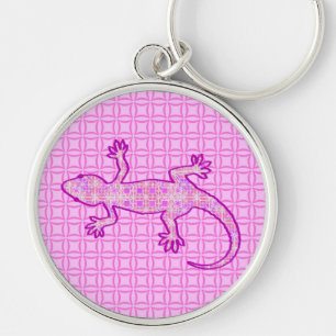 Tribale batik Gecko - orchid en shell roze Sleutelhanger