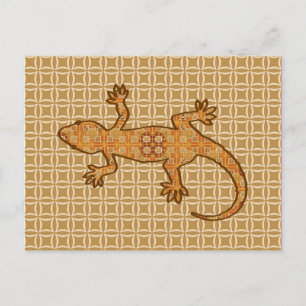Tribale batik Gecko - roest, ambergeel en geelbrui Briefkaart