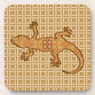 Tribale batik Gecko - roest, ambergeel en geelbrui Onderzetter