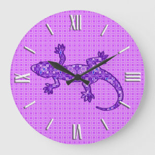 Tribale batik Gecko - violet en amethisch paars Grote Klok