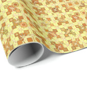 Tribale batik - goudgeel, bruin en geelbruin cadeaupapier (Rol Hoek)