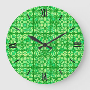 Tribale batik - groene tinten grote klok