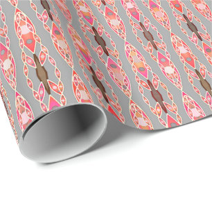 Tribale batik - Koraalroze en zilver grijs Cadeaupapier