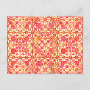 Tribale Batik - oranje, koraalroze en fuchsia Briefkaart