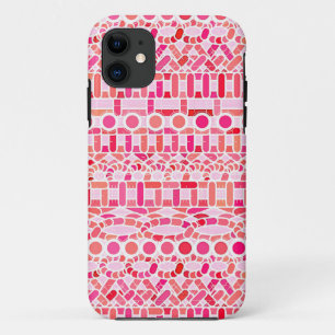 Tribale batik - schoppen van roze en koraal iPhone 11 hoesje