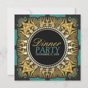 Tribale Batik Teal Goud Zwarte Eetfeest Kaart
