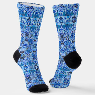 Tribale batikpatroon in indigo blauw en wit sokken